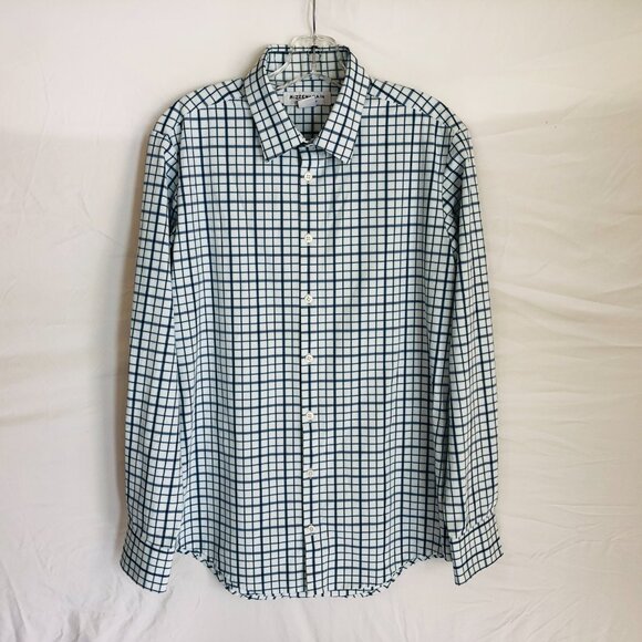 Mizzen Main Men's Size Medium Trim Fit Blue Plaid Button Up Long Sleeve Shirt - Picture 3 of 4
